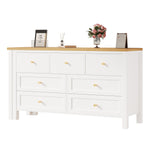 Desk, 7-Drawer 2-in-1 Rotating Workbench Sideboard, White/Natural Oak Look