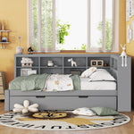 Sofa Bed 140x200 Pull-Out 90x190 with USB & Storage, Solid Wood, Gray