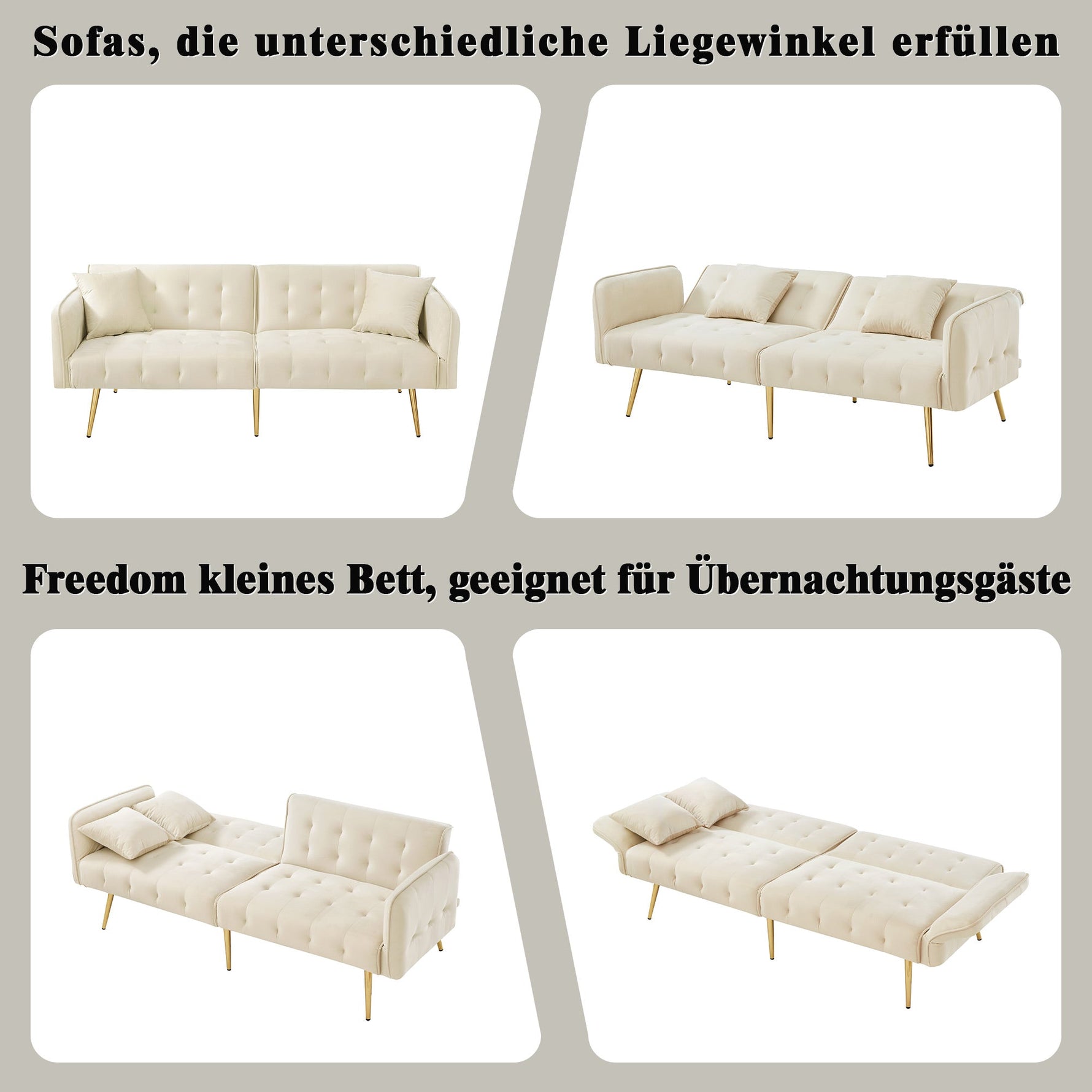 Two-seater Sofa Bed Multifunctional Adjustable Backrest Velour Upholstery