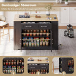 Portable Kitchen Island with Folding Dining Table, AC and USB Ports and Glass Door, Wood Effect