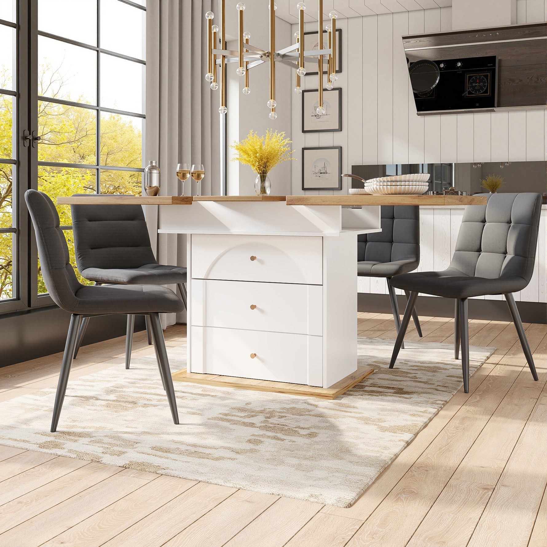 Telescopic Dining Table, Extendable for 4-6 People, White