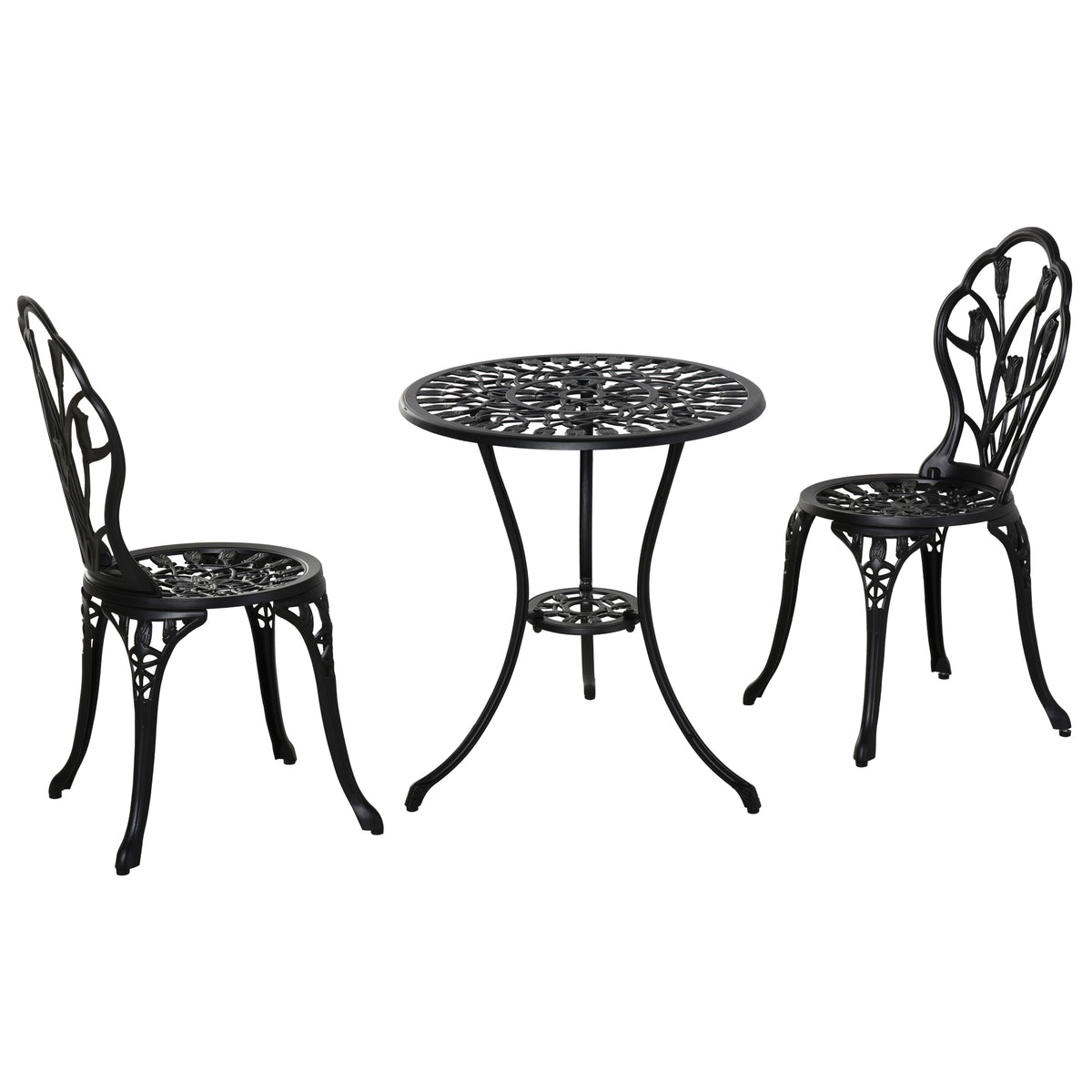 2-Person Outdoor Seating Set with Table & Chairs, Black Aluminum