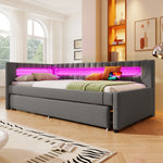 Daybed Sofa Bed 90x200cm with Trundle & LED, Grey Linen