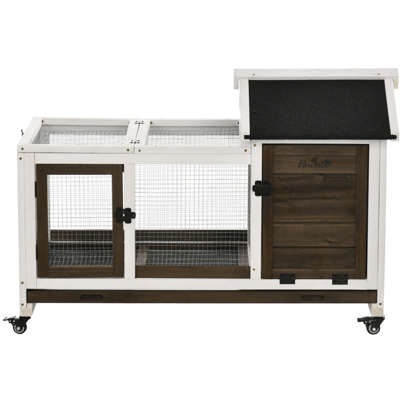 Small Animal Hutch for Dwarf Rabbits, Guinea Pigs, with Wheels, Coffee