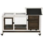 Small Animal Hutch for Dwarf Rabbits, Guinea Pigs, with Wheels, Coffee