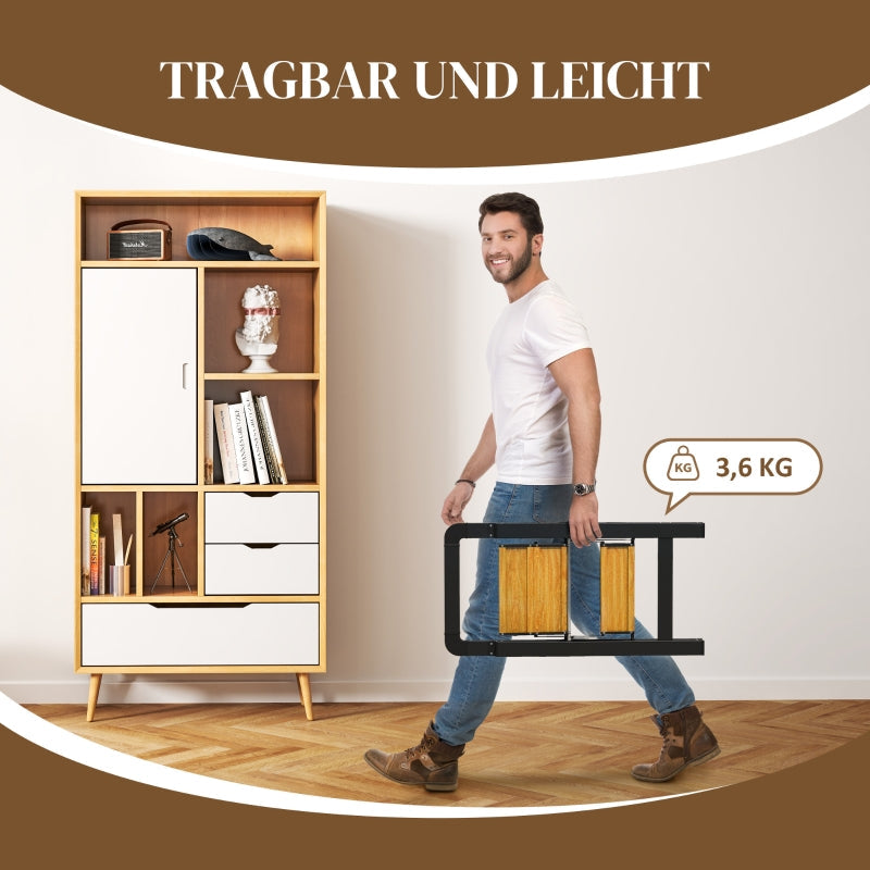 Folding Stepladder 2-Step, Handle, Non-Slip, 150 kg, Aluminium Black