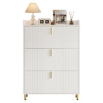 Shoe Cabinet with 3 Doors, Narrow 6 Compartment Adjustable - White
