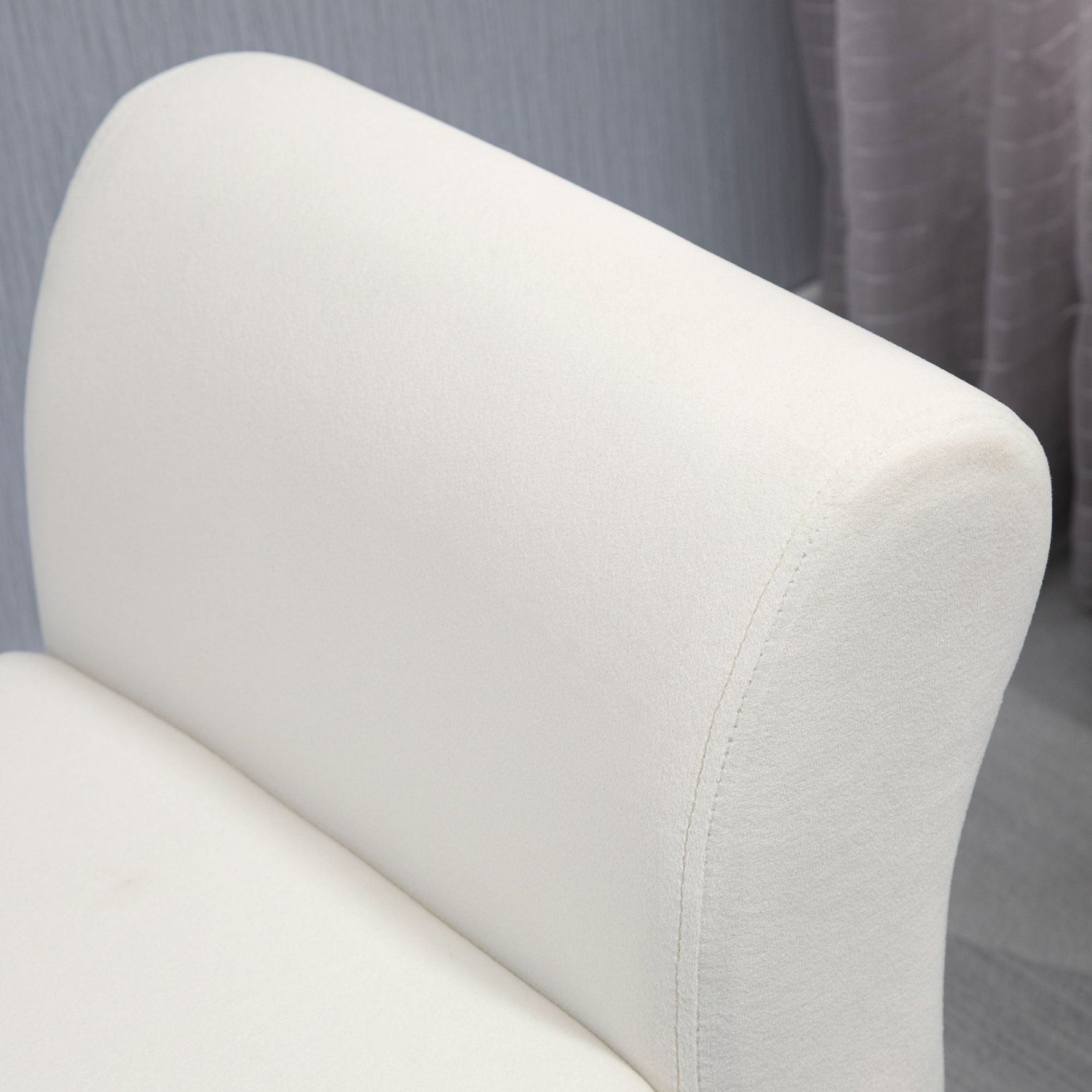Upholstered Bench with Storage, Armrest, Velvet Polyester, Cream White