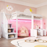 Wooden Loft Bed 90x200cm with Wardrobe & Storage Stairs, White