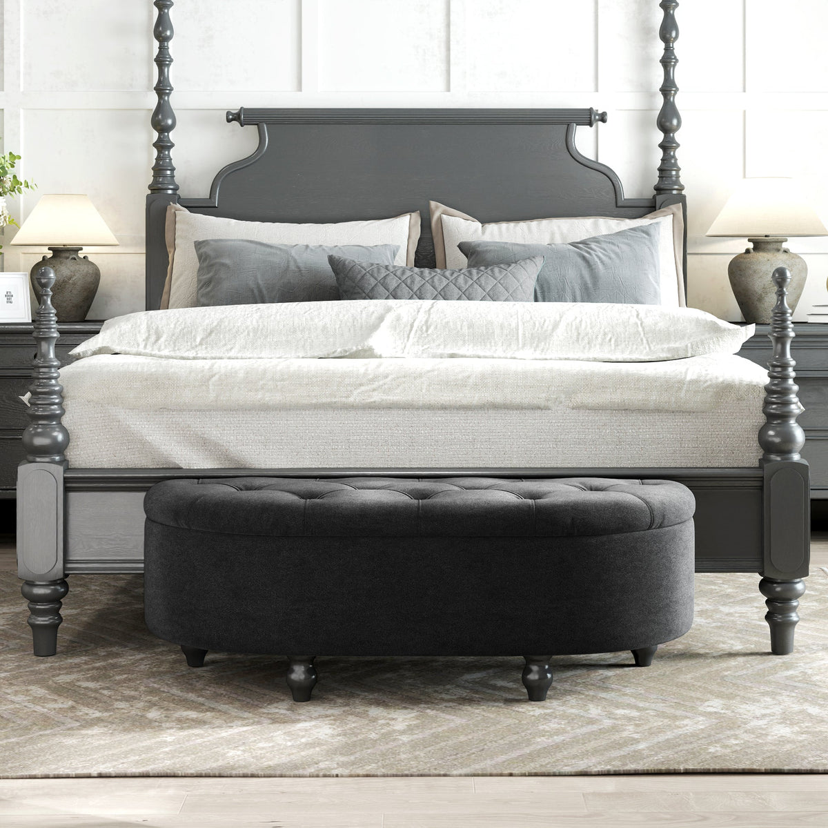Storage Bench with Open Lid Upholstered 120x46x42cm, Dark Grey Velvet-Touch