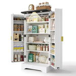 Kitchen Cabinet with LED Light, Spice Rack, Adjustable Shelves, Double Doors - White