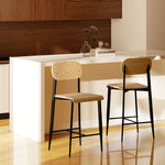 Bar Stool Set of 2, Footrest, 66cm Height, Industrial Design, Natural Wood + Black