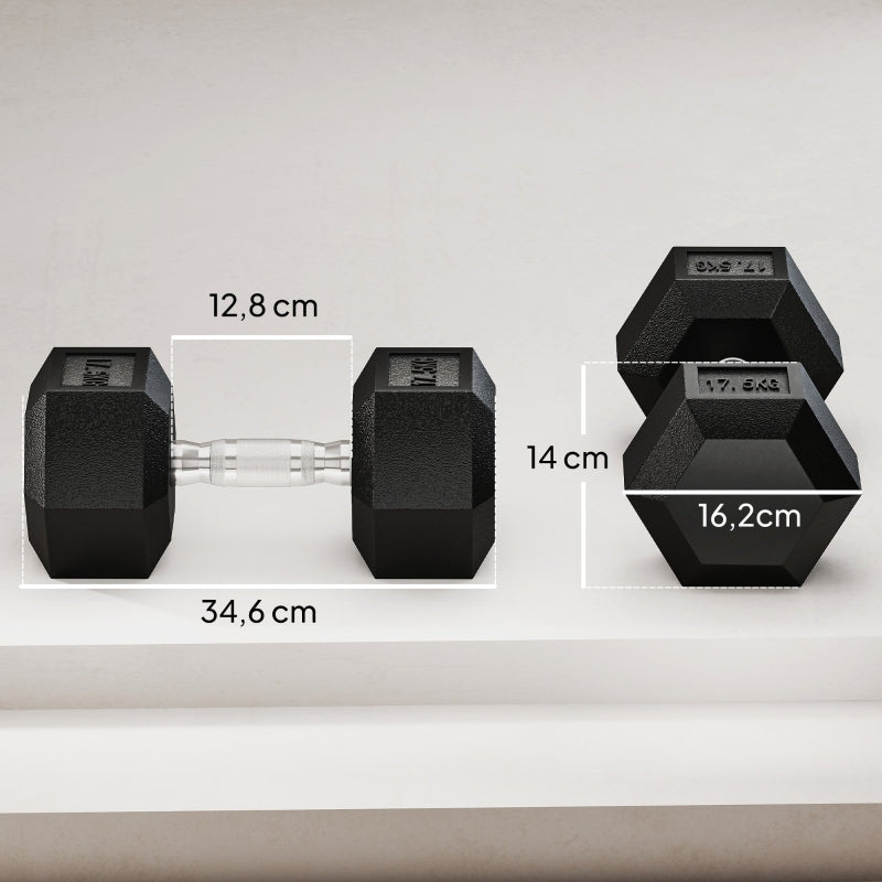 Dumbbell 35 kg Anti-Slip Grip - Black/Silver