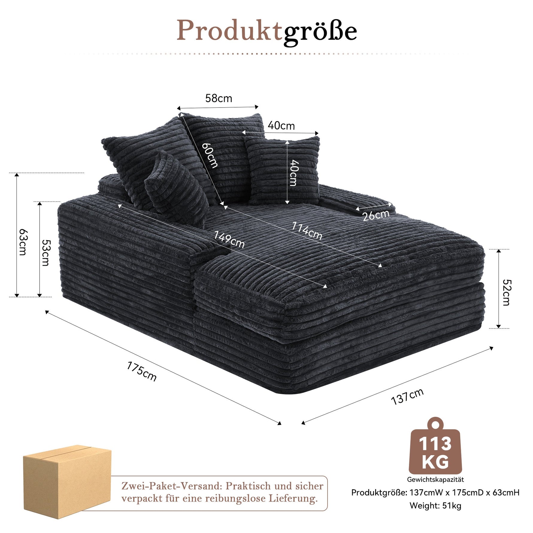 Luxury Cord Sofa, Multifunctional Sofa Bed Space-Saving, Grey