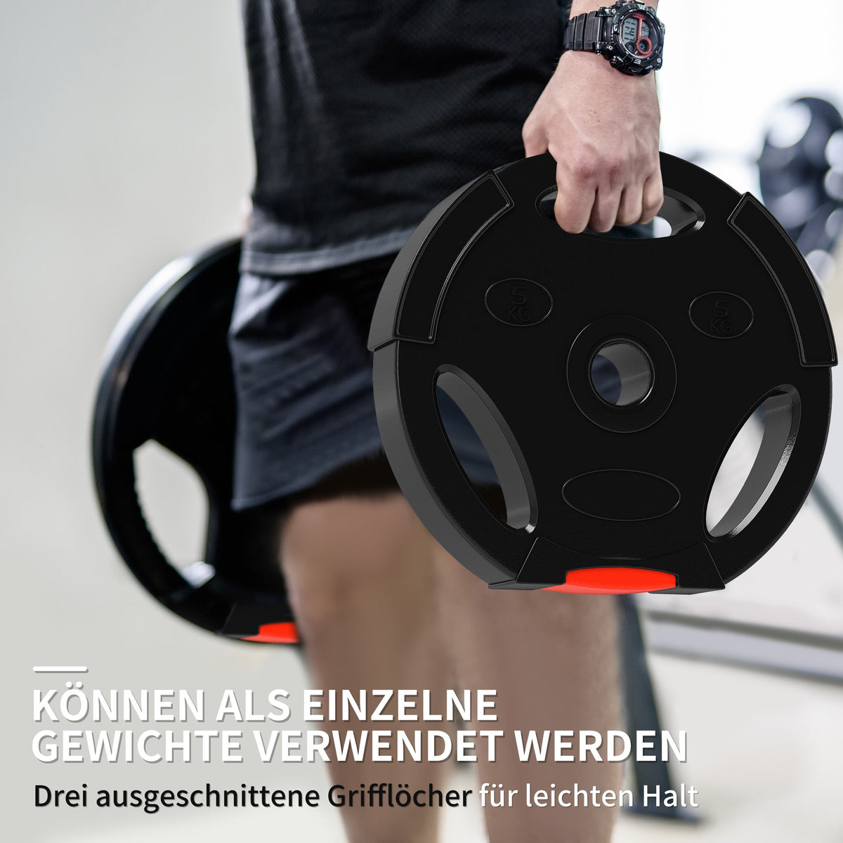 Dumbbell Weight Plate Set 4-Piece, 2x 5kg/10kg 30mm Bore, Black