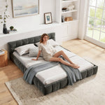 Double Bed 160x200cm Square Quilted, Dark Grey Chenille