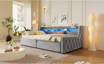 Platform Bed 90x200, Hydraulic Storage & LED, Grey Velvet