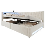 Upholstered Bed 140x200cm with Storage & LED Light in Beige Velvet