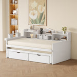 Sofa Bed 90*200, Pull-Out 90*190, 2 Drawers, Storage, USB Socket, Wooden, White
