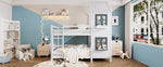 Bunk Bed, House Bed with Handrail & Window, Pine Frame, White