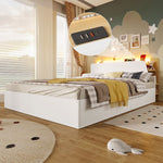 Panel Bed 140x200cm Hydraulic Storage USB-C LED Lighting White/Natural