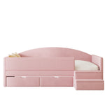 Upholstered Sofa Bed with Two Drawers, Railings and Steps, 90x190cm, Pink Velvet