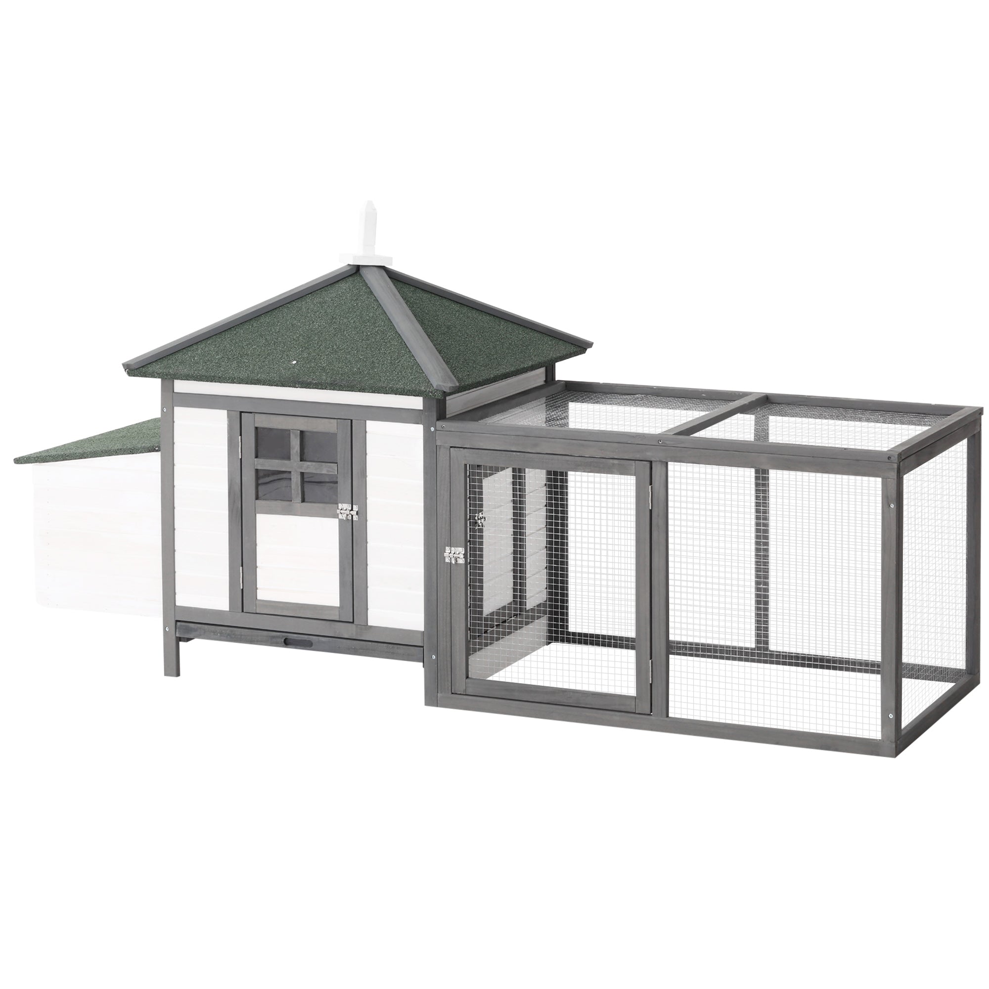 Bantam Chicken Coop with Run, Perches, Nesting Box, Pinewood, Grey+White