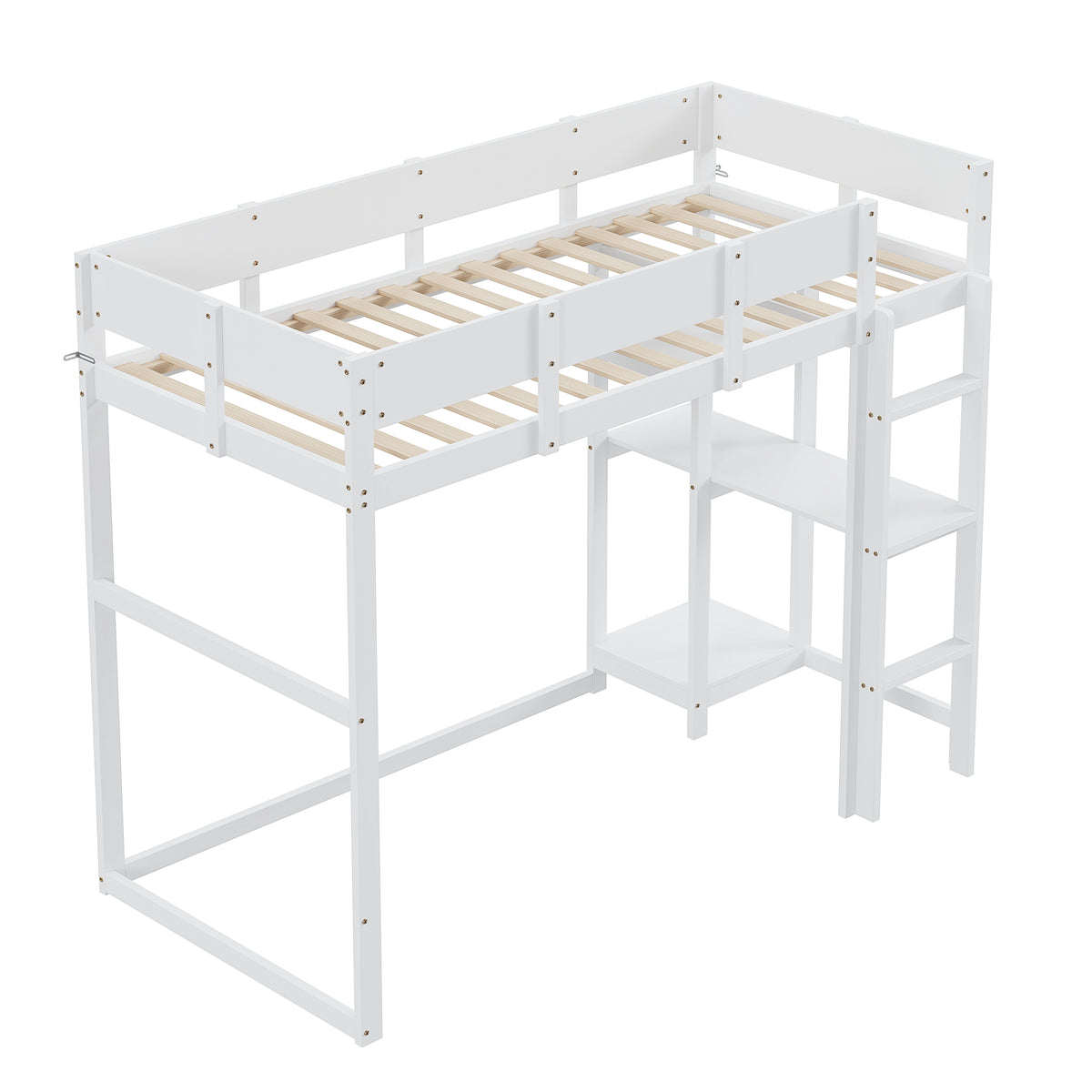 Loft Bed with Storage 90x200cm Solid Pine Wood White