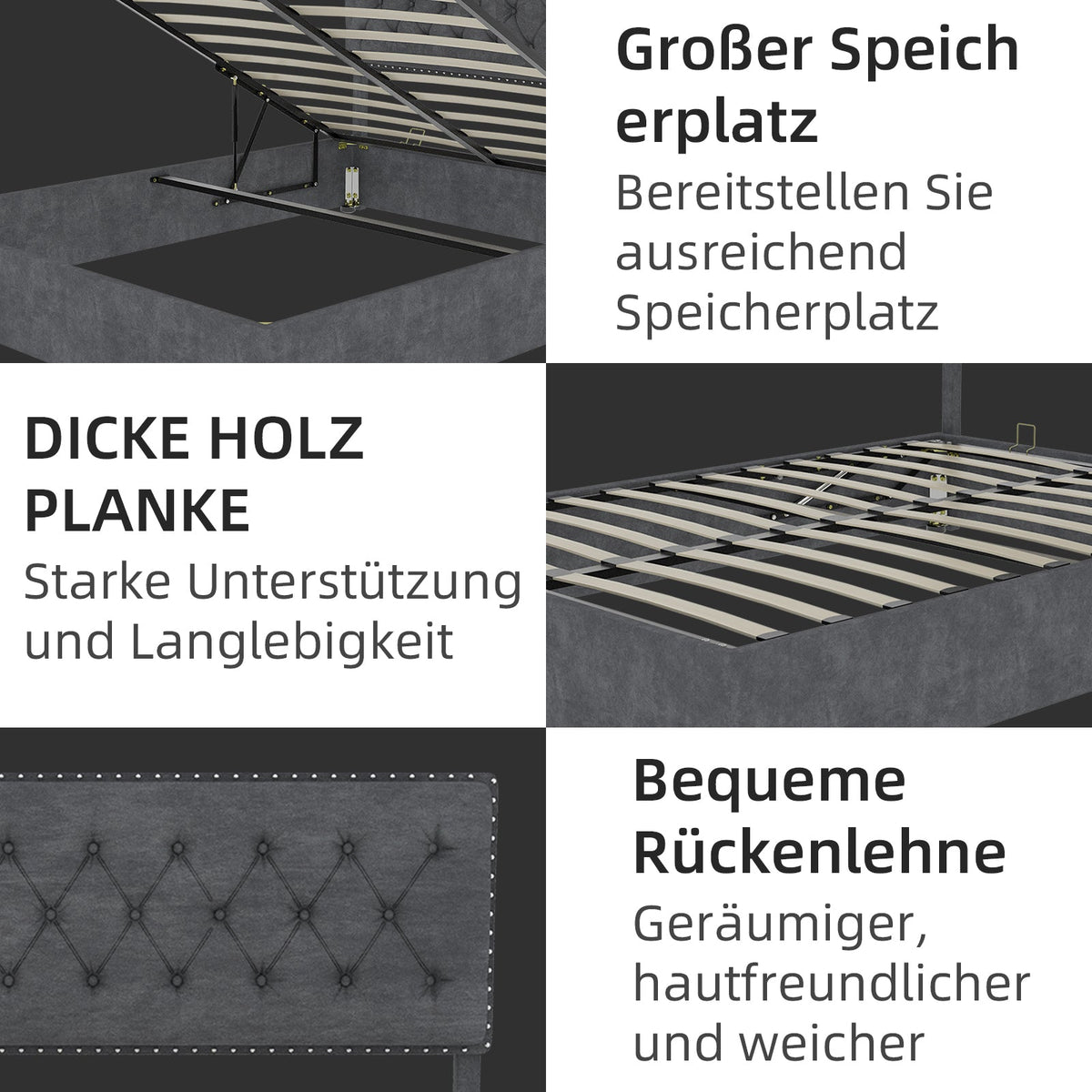 Modern Minimalist Soft Bed, 160*200CM, Hydraulic Rod, Gray