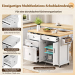 Mobile Kitchen Island, Extendable Dining Table Multifunctional Drawers, White