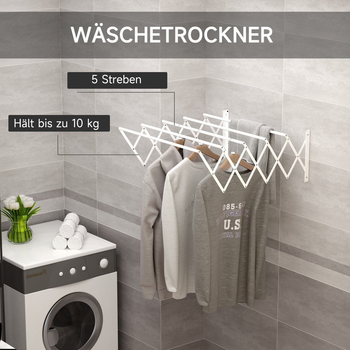 Wall Dryer, Space-Saving Clothes Airer, Metal White