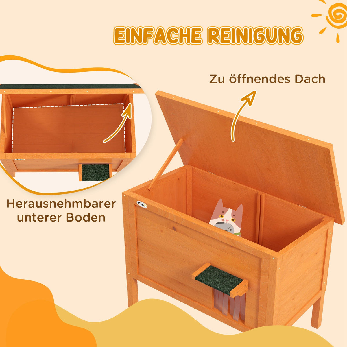 Wooden Cat House, Outdoor Insulated Elevated, Orange