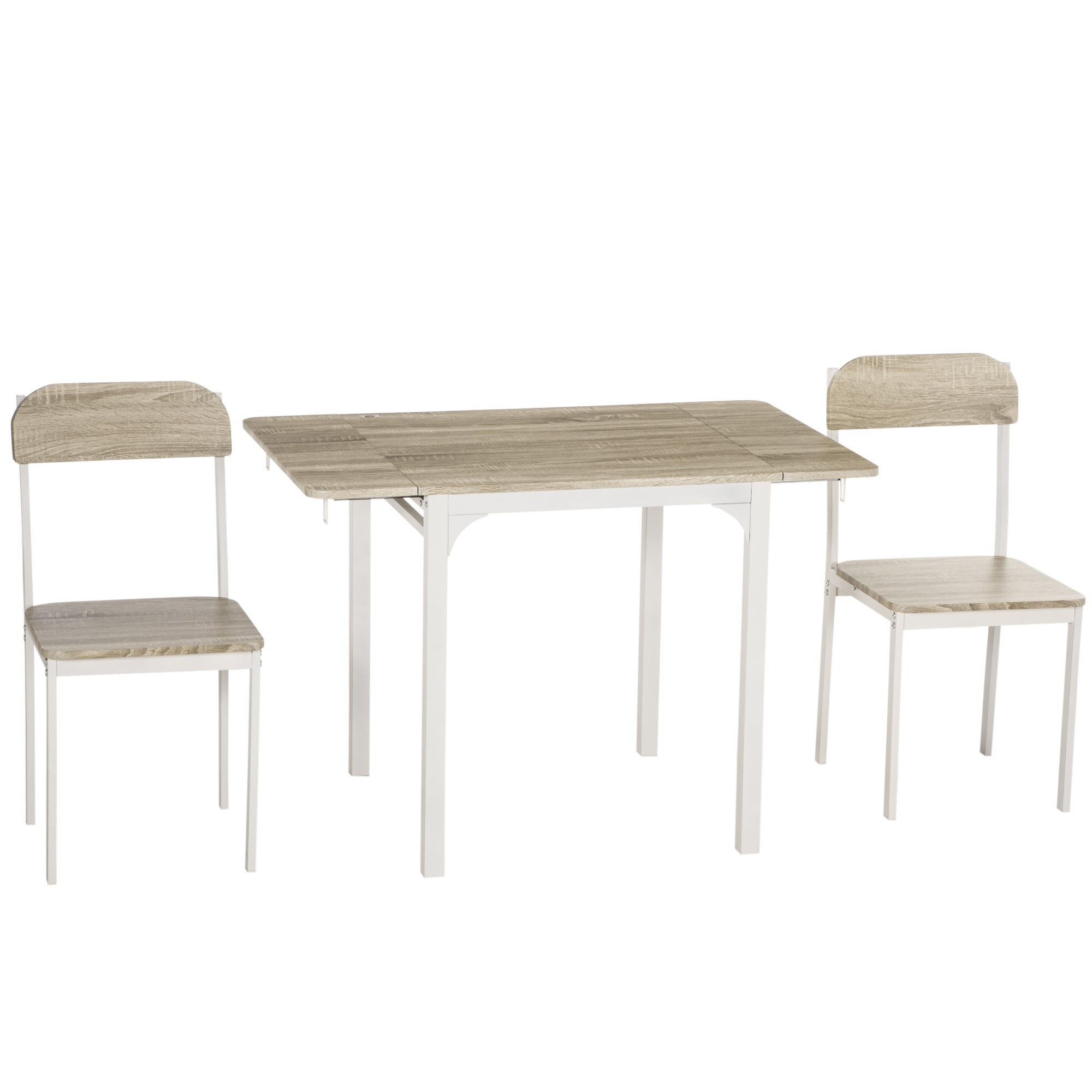 Dining Set, 3-Piece with Folding Table & 2 Chairs, Steel MDF, Natural White