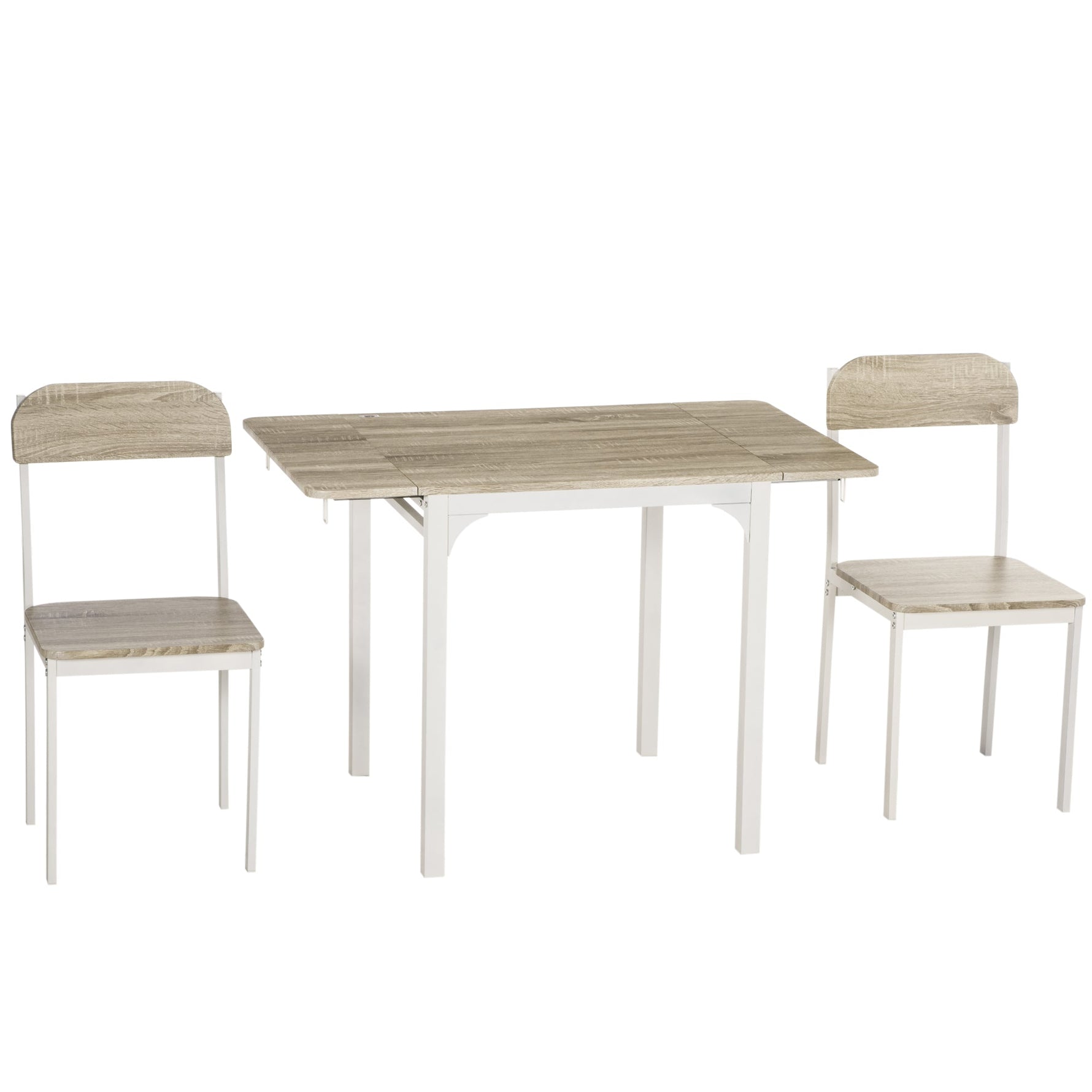 Dining Set, 3-Piece with Folding Table & 2 Chairs, Steel MDF, Natural White