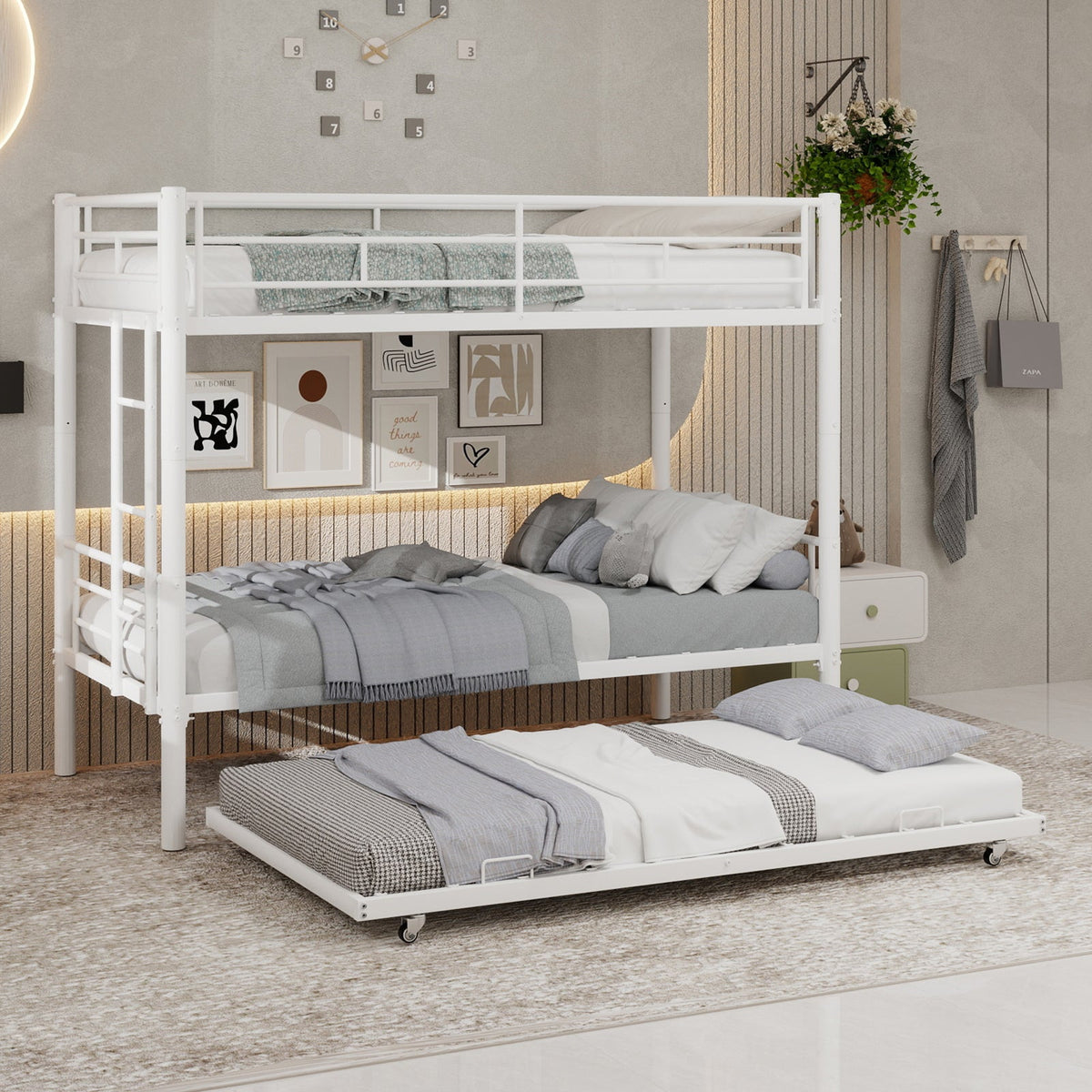 Meta Twin over Twin Bunk Bed, Heavy-Duty Stable Low Noise Safety Railing, Metal