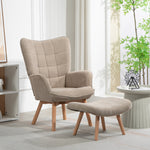 Wingback Chair with Footstool, Upholstered Relaxing Khaki Corduroy