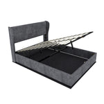 Modern Upholstered Bed with Gas Lift Storage, 160x200 cm - Grey