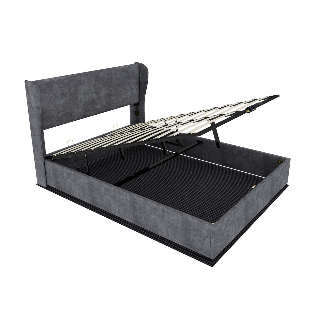 Modern Upholstered Bed with Gas Lift Storage, 160x200 cm - Grey