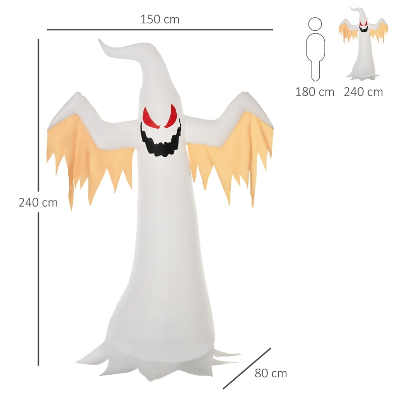 Halloween Inflatable Ghost, 2.4m, LEDs IP44 Self-Inflating, Polyester White + Red