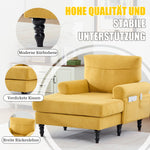 Single Sofa Lounger with Side Pockets and Wooden Legs, Chenille Fabric