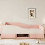 Upholstered Sofa Bed 90x190cm Multifunctional with Two Drawers and Railings Pink/Cream Velvet
