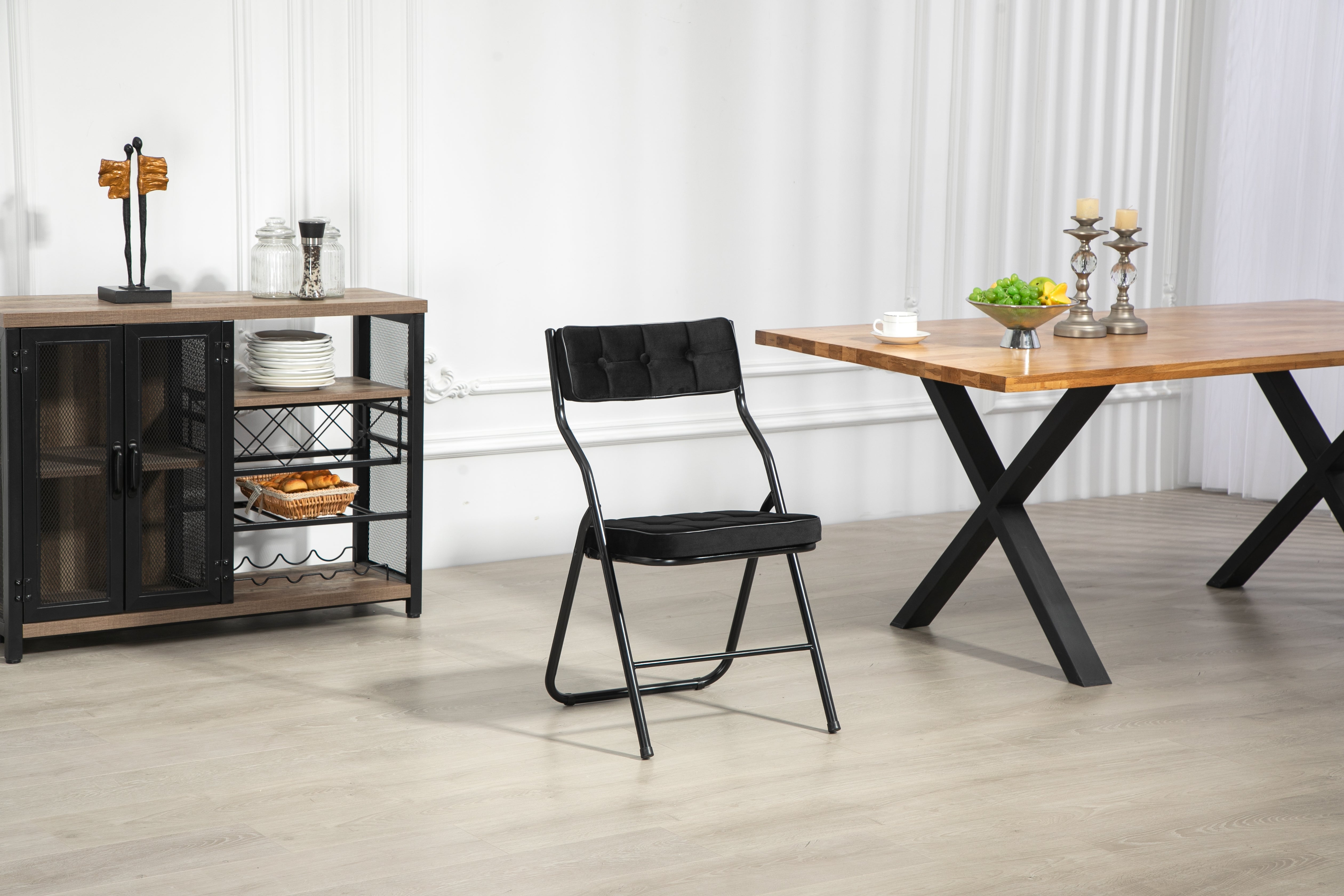 Folding Chairs 2 Pack, Padded Upholstered Seat and Backrest, Black