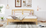 Double Rattan Bed 160x200cm, 15 Slats Pine + PE Rattan, Natural