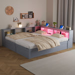 Sofa Bed 90/180x200cm with Hydraulic Storage & LED, Grey Wood