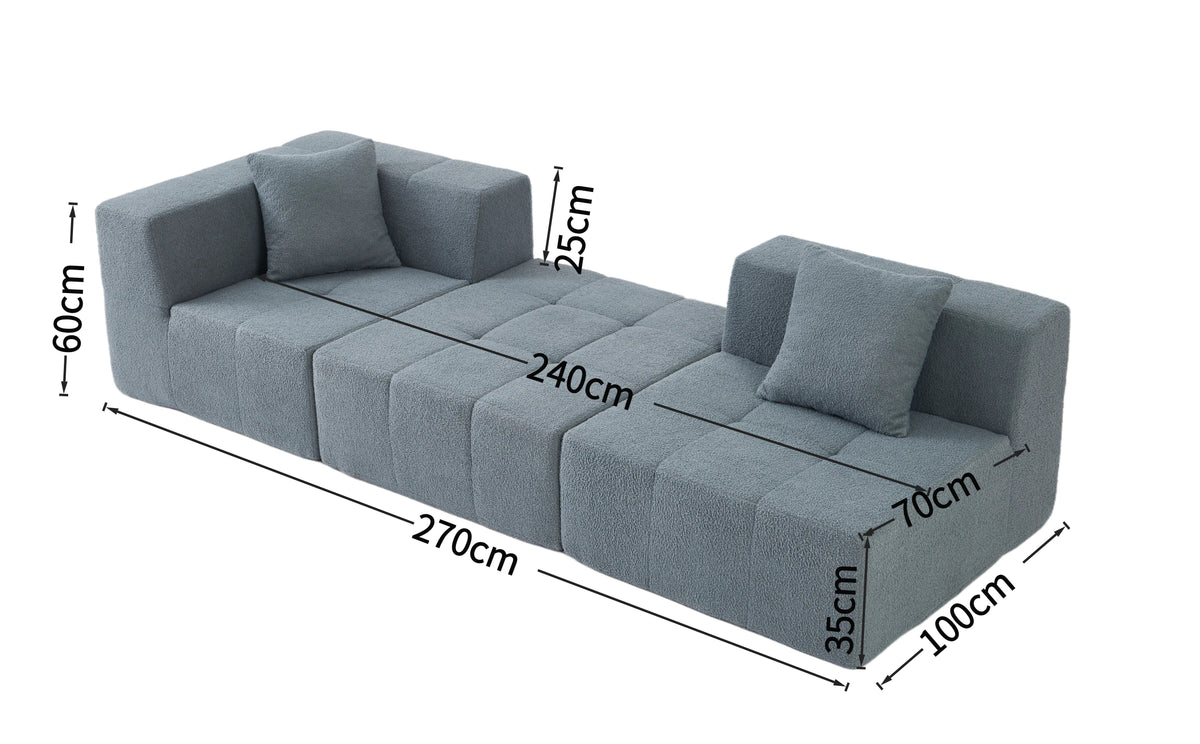 Shaped Convertible Modular Couch 3-Seat Boneless No Assembly - Gray