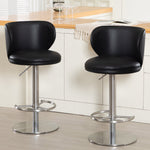 Bar Stools Modern Leather Swivel Adjustable Height Backrest - Black Titanium Stainless Steel