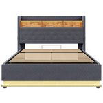 LED Upholstered Bed, 160x200cm, USB Charging, Hydraulic Storage, Linen Fabric, Grey