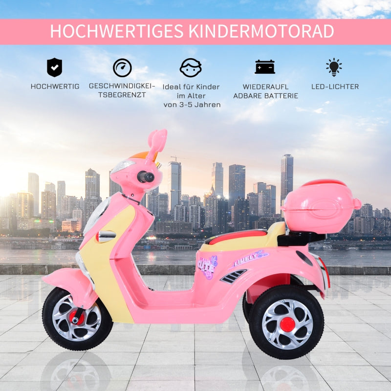 Electric Children's Motorcycle Tricycle with 6V Battery and Metal Frame, Pink and Yellow