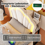 Upholstered Bed 90x200cm with Hydraulic Storage & LED, Beige Velvet