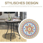 Garden Table Mosaic Bistro Side Table Round Ø60 cm, Ceramic Metal Red+Blue+White